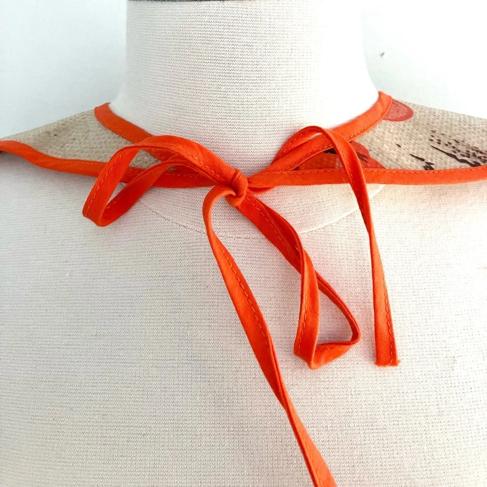 Vintage 50’s rooster burlap coated novelty bib orange & brown